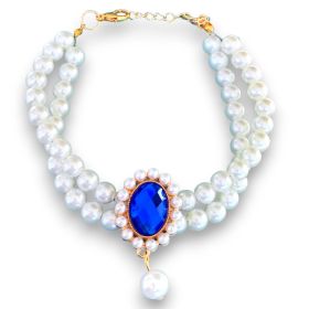 Pearl Cat Collar 2 Row Pearls for Cats Dogs Rhinestone Necklaces S Size Collar Accessories Diamond Pearls Necklace Jewelry for Small Dogs Puppy B